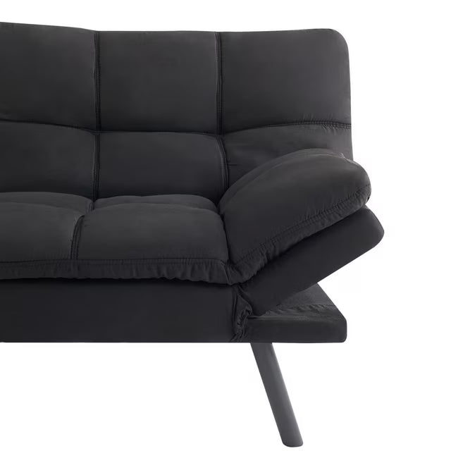 Memory Foam Futon Convertible Sofa Bed, Foldable Living Room Sleeper Couch, Black/Grey