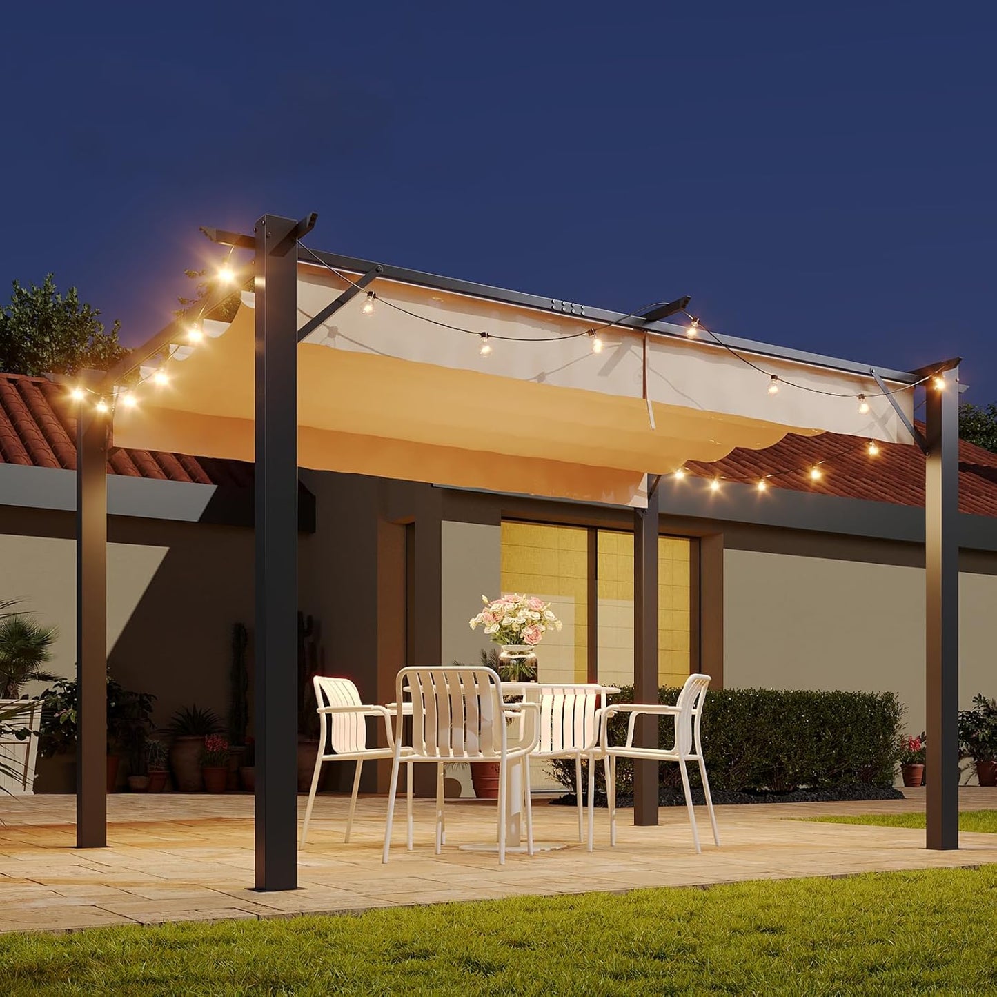 10' x 12' Outdoor Pergola, Heavy-Duty Metal Patio Pergola, Modern Retractable Sun Shade Canopy for Garden, Deck and Backyard