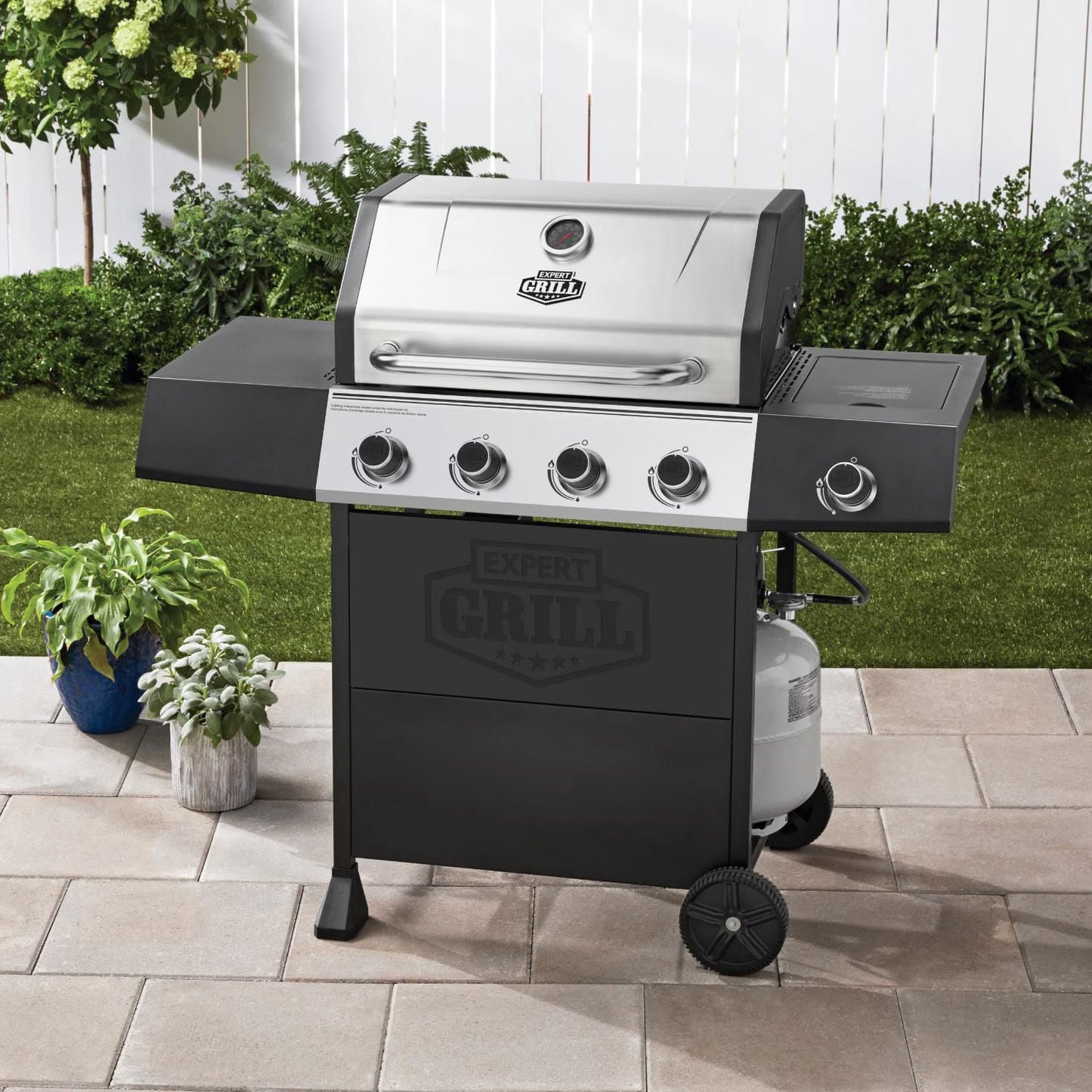 4 Burner Propane Gas BBQ Grill with Side Burner & Stainless Steel Lid