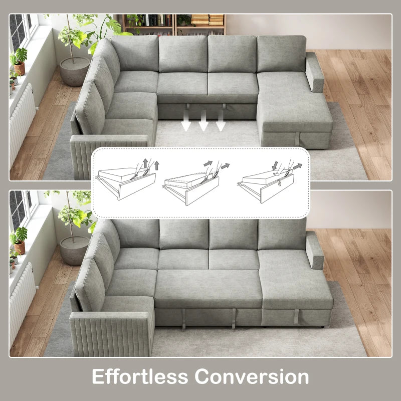 Pull Out Sofa Bed, Sleeper Sofa Couch with Hidden Storage, Chaise Lounge, Velvet Upholstery, U-Shaped Futon Couch