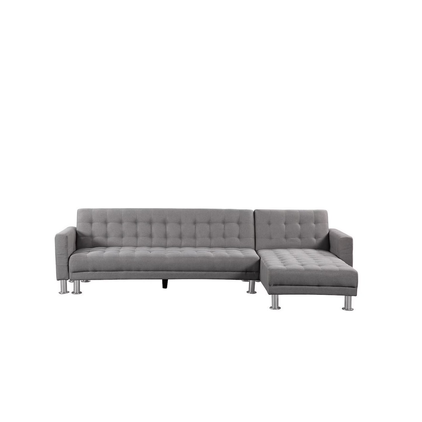 Adjustable Polyester Sectional Sleeper Sofa, Convertible Queen Size Sofa Bed, Light Grey