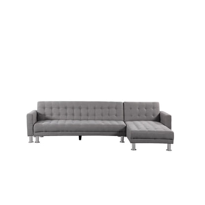 Adjustable Polyester Sectional Sleeper Sofa, Convertible Queen Size Sofa Bed, Light Grey