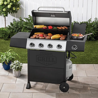 4 Burner Propane Gas BBQ Grill with Side Burner & Stainless Steel Lid