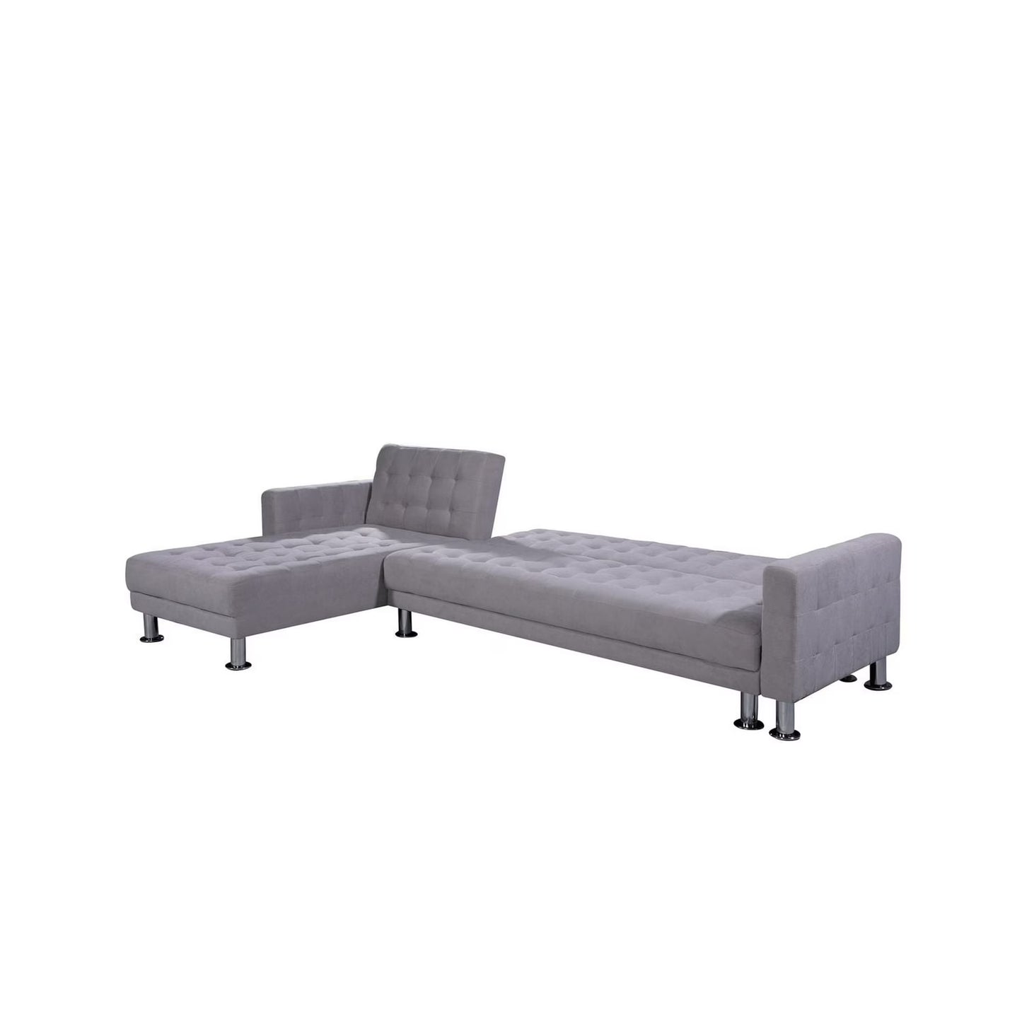 Adjustable Polyester Sectional Sleeper Sofa, Convertible Queen Size Sofa Bed, Light Grey