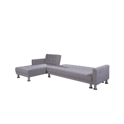Adjustable Polyester Sectional Sleeper Sofa, Convertible Queen Size Sofa Bed, Light Grey