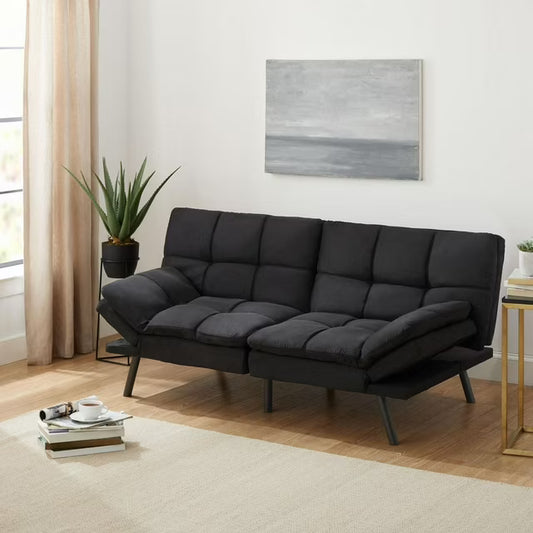 Memory Foam Futon Convertible Sofa Bed, Foldable Living Room Sleeper Couch, Black/Grey
