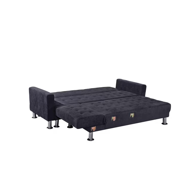 Adjustable Polyester Sectional Sleeper Sofa, Convertible Sofa Bed with Reclining Backrest, Dark Grey