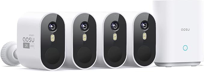 4-Camera Wireless Outdoor Security Camera System with 2K QHD Resolution & Solar Charging