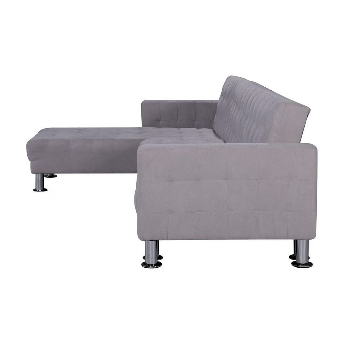 Adjustable Polyester Sectional Sleeper Sofa, Convertible Queen Size Sofa Bed, Light Grey