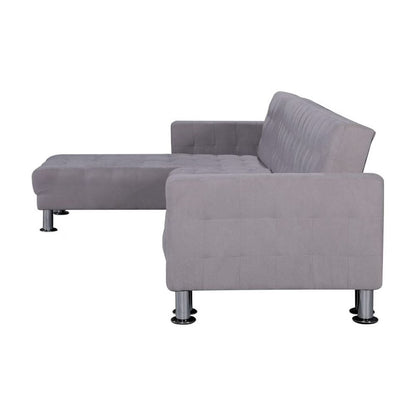Adjustable Polyester Sectional Sleeper Sofa, Convertible Queen Size Sofa Bed, Light Grey