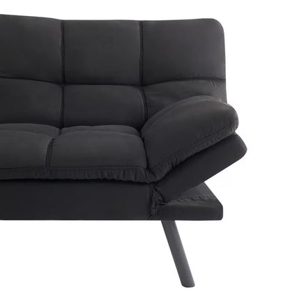 Memory Foam Futon Convertible Sofa Bed, Foldable Living Room Sleeper Couch, Black/Grey