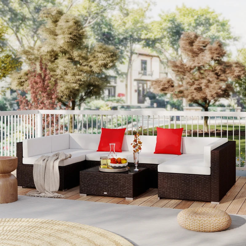 7 Pieces Patio Sofa Outdoor Wicker Sectional Patio Furniture, Dark Brown & Beige