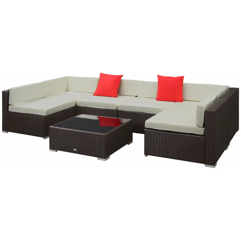 7 Pieces Patio Sofa Outdoor Wicker Sectional Patio Furniture, Dark Brown & Beige