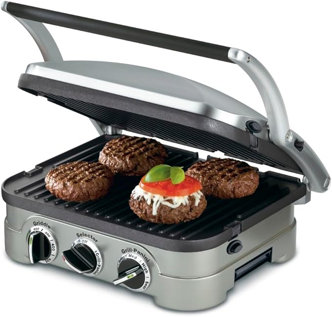 5-in-1 Stainless Steel Electric Griddler with Reversible Grill & Griddle Plates