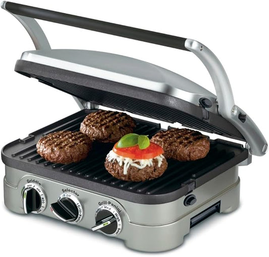 5-in-1 Stainless Steel Electric Griddler with Reversible Grill & Griddle Plates