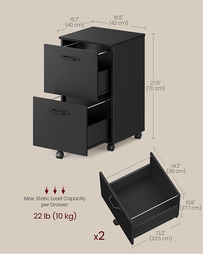 2-Drawer Rolling File Cabinet & Printer Stand for Home Office