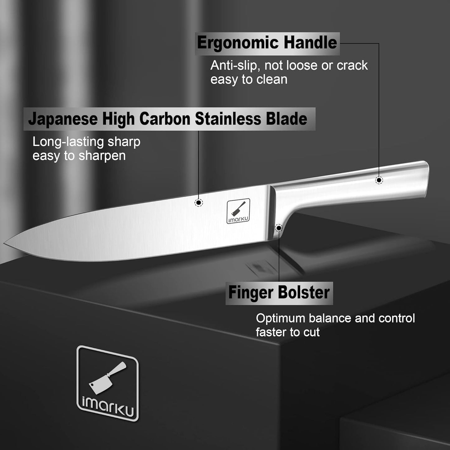 imarku 15-Piece Kitchen Knife Set with Block & Sharpener – Japanese Stainless Steel Chef Knives, Dishwasher Safe, 6 Steak Knives, Brown