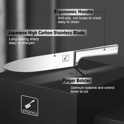 imarku 15-Piece Kitchen Knife Set with Block & Sharpener – Japanese Stainless Steel Chef Knives, Dishwasher Safe, 6 Steak Knives, Brown