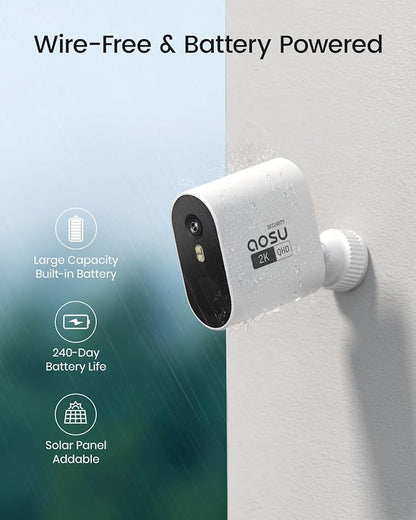 4-Camera Wireless Outdoor Security Camera System with 2K QHD Resolution & Solar Charging