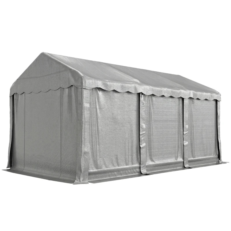 20' x 10' Portable Storage Shed Tent, Outdoor Storage Shelter with Roll-Up Zipper Door and Removable Sidewalls, Light Grey