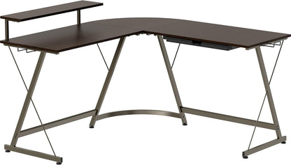 Modern L-Shaped Computer Desk with Monitor Stand & Storage Drawer – Corner Home Office Desk