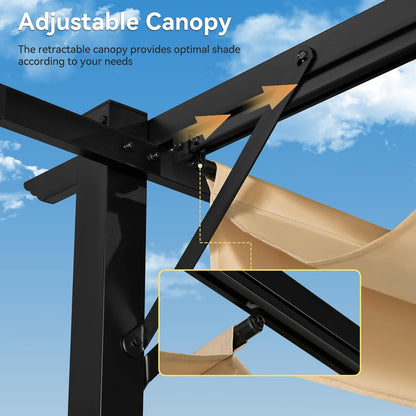 10' x 12' Outdoor Pergola, Heavy-Duty Metal Patio Pergola, Modern Retractable Sun Shade Canopy for Garden, Deck and Backyard