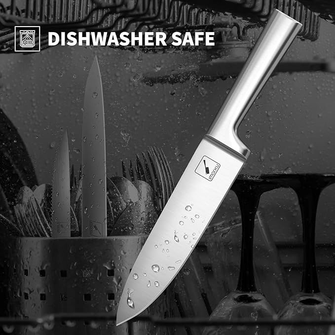 imarku 15-Piece Kitchen Knife Set with Block & Sharpener – Japanese Stainless Steel Chef Knives, Dishwasher Safe, 6 Steak Knives, Brown