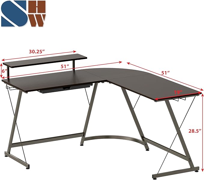 Modern L-Shaped Computer Desk with Monitor Stand & Storage Drawer – Corner Home Office Desk