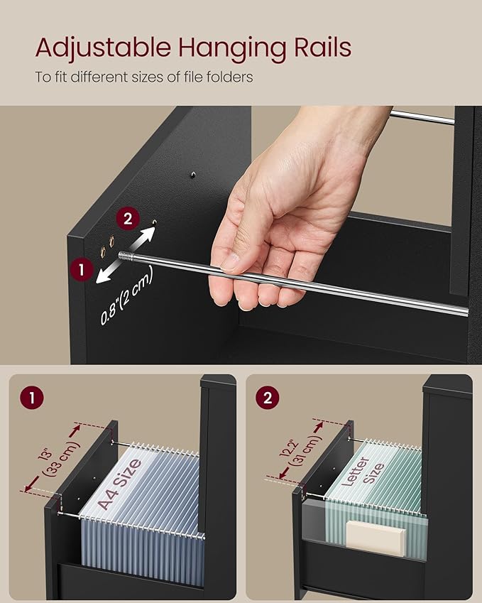 2-Drawer Rolling File Cabinet & Printer Stand for Home Office