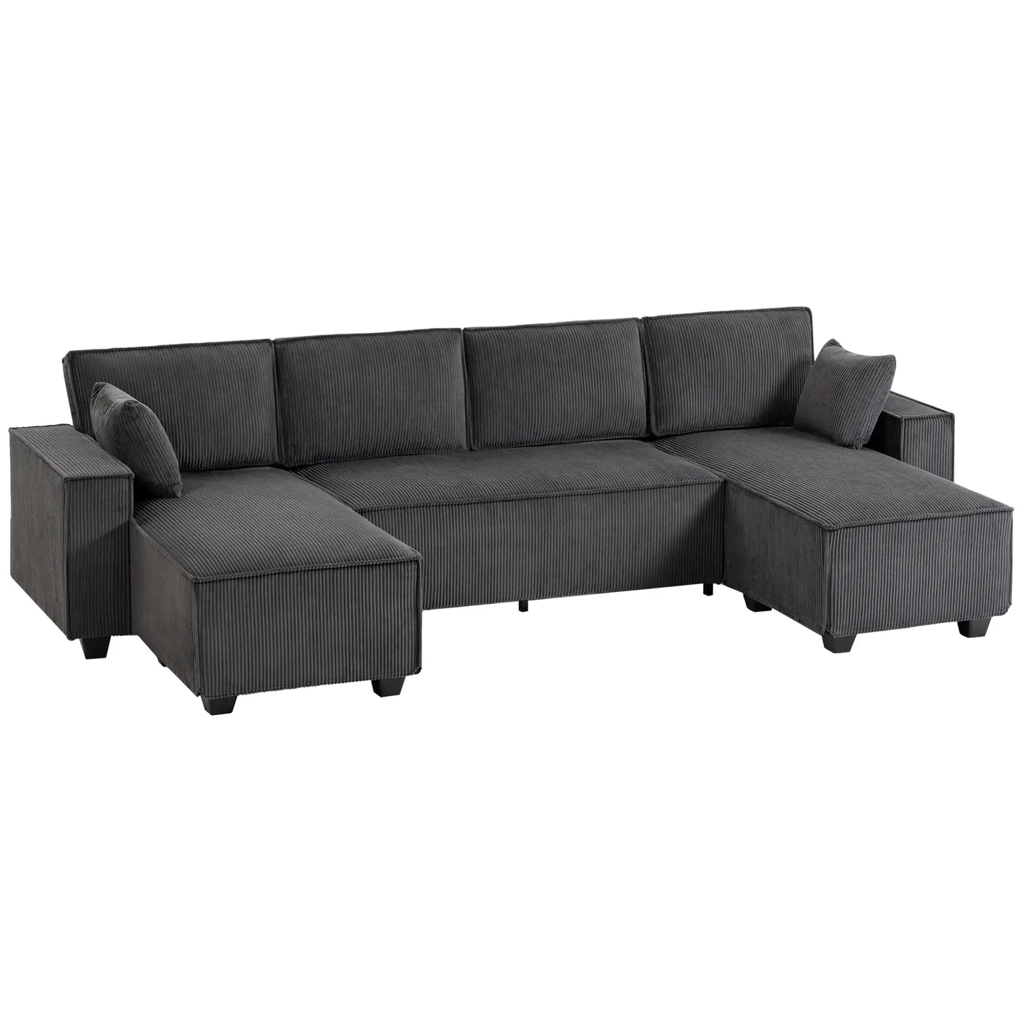 Modular U Shaped Couch, Sectional Sofa with Double Chaises and Spring Cushions, Dark Grey