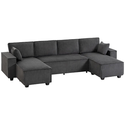 Modular U Shaped Couch, Sectional Sofa with Double Chaises and Spring Cushions, Dark Grey