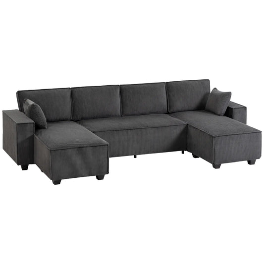 Modular U Shaped Couch, Sectional Sofa with Double Chaises and Spring Cushions, Dark Grey