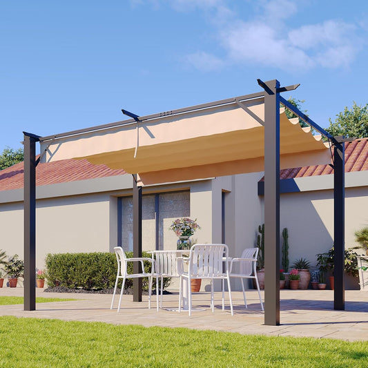 10' x 12' Outdoor Pergola, Heavy-Duty Metal Patio Pergola, Modern Retractable Sun Shade Canopy for Garden, Deck and Backyard