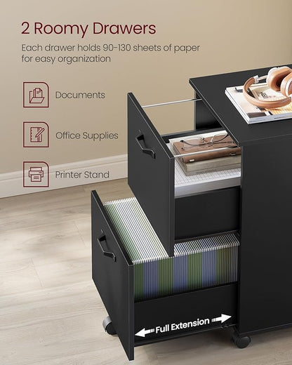 2-Drawer Rolling File Cabinet & Printer Stand for Home Office