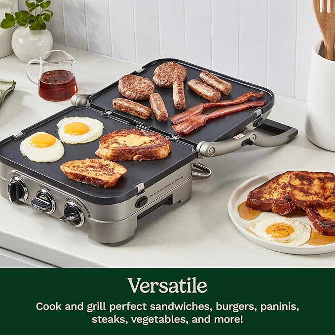5-in-1 Stainless Steel Electric Griddler with Reversible Grill & Griddle Plates