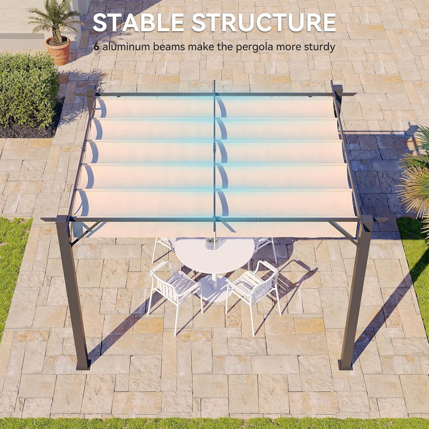 10' x 12' Outdoor Pergola, Heavy-Duty Metal Patio Pergola, Modern Retractable Sun Shade Canopy for Garden, Deck and Backyard