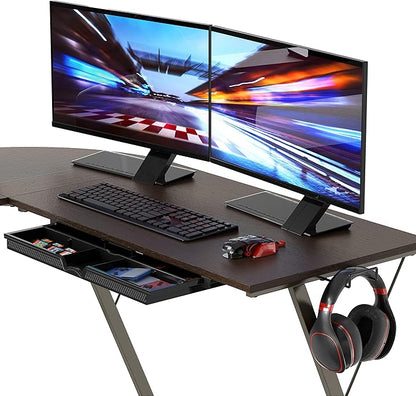 Modern L-Shaped Computer Desk with Monitor Stand & Storage Drawer – Corner Home Office Desk