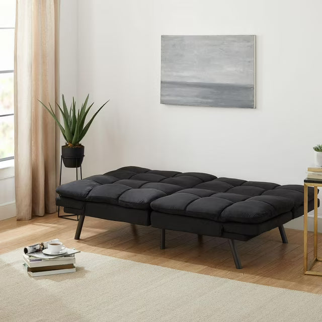 Memory Foam Futon Convertible Sofa Bed, Foldable Living Room Sleeper Couch, Black/Grey
