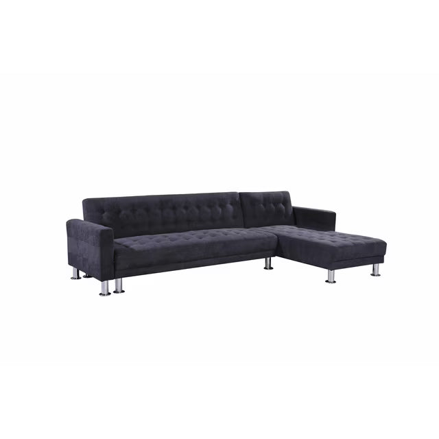 Adjustable Polyester Sectional Sleeper Sofa, Convertible Sofa Bed with Reclining Backrest, Dark Grey