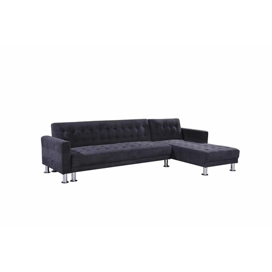 Adjustable Polyester Sectional Sleeper Sofa, Convertible Sofa Bed with Reclining Backrest, Dark Grey