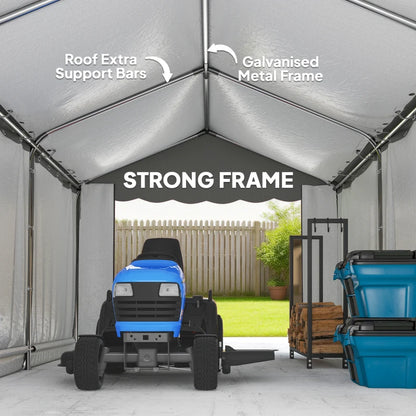 20' x 10' Portable Storage Shed Tent, Outdoor Storage Shelter with Roll-Up Zipper Door and Removable Sidewalls, Light Grey