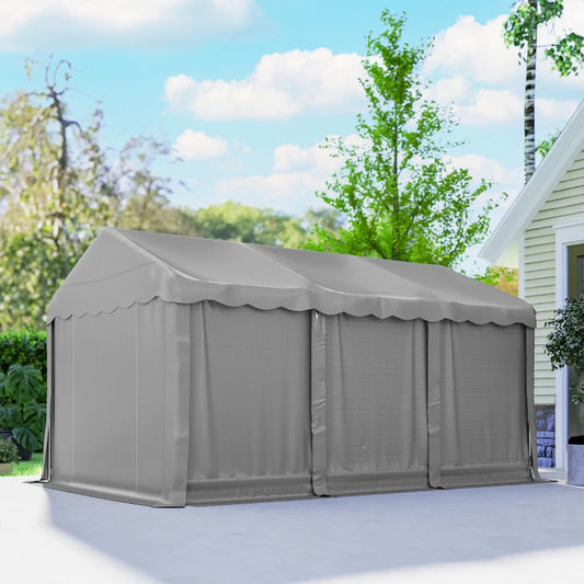 20' x 10' Portable Storage Shed Tent, Outdoor Storage Shelter with Roll-Up Zipper Door and Removable Sidewalls, Light Grey
