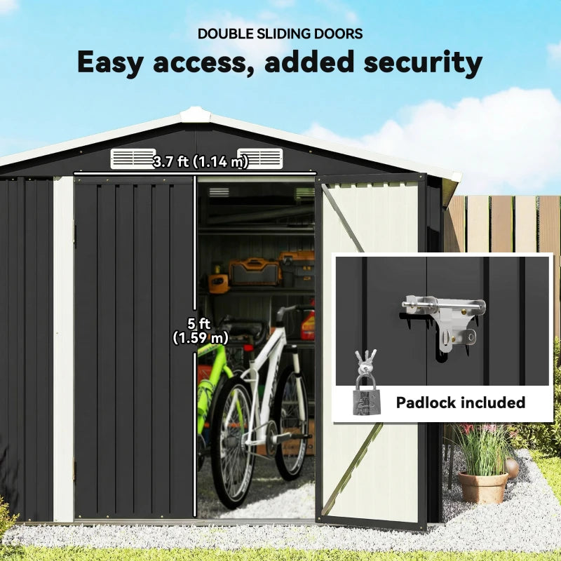 10' x 10' Metal Storage Shed, Heavy Duty Outdoor Storage Shed with 4 Vents and Lockable Double Doors, Dark Grey