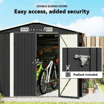 10' x 10' Metal Storage Shed, Heavy Duty Outdoor Storage Shed with 4 Vents and Lockable Double Doors, Dark Grey