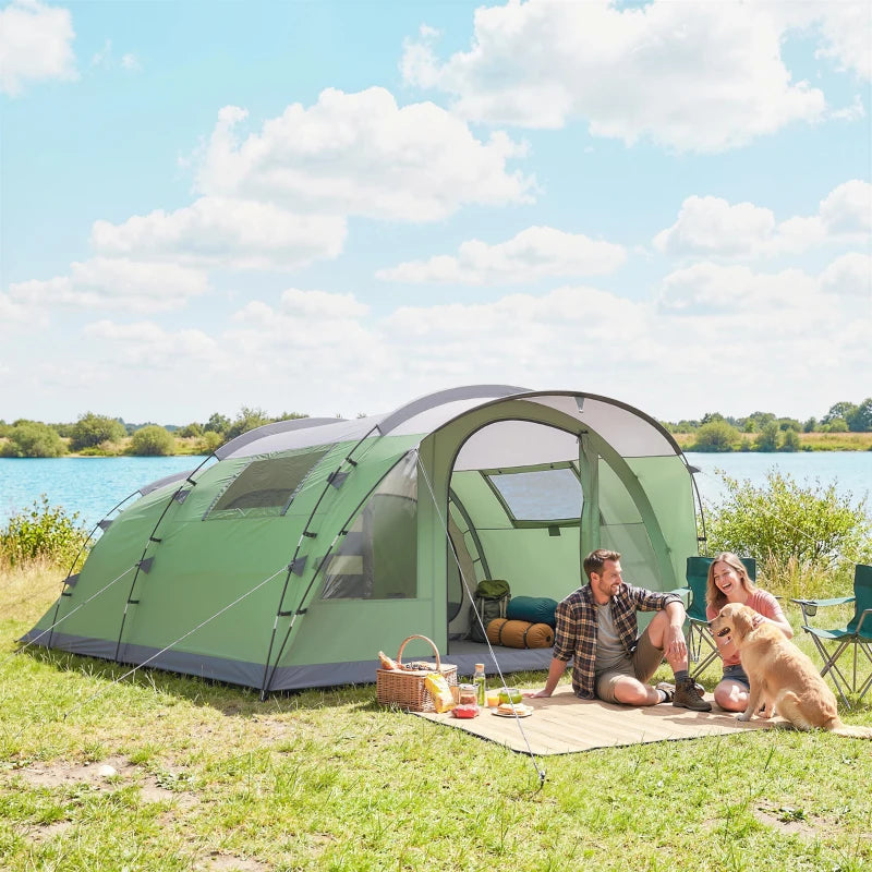 Multi-Room Camping Tent for 5 Person, Easy Set up Large Family Tent with 4 Windows, Porch, Light Green