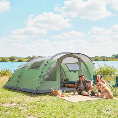 Multi-Room Camping Tent for 5 Person, Easy Set up Large Family Tent with 4 Windows, Porch, Light Green