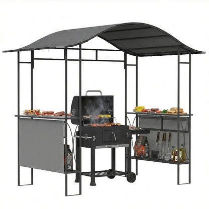 8' x 5' Grill Gazebo Canopy, Outdoor BBQ Shelter with 2 Side Shelves, Dark Grey