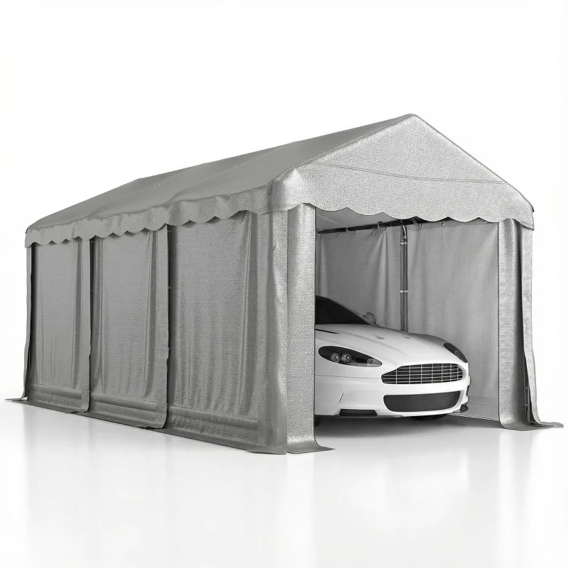 20' x 10' Portable Storage Shed Tent, Outdoor Storage Shelter with Roll-Up Zipper Door and Removable Sidewalls, Light Grey