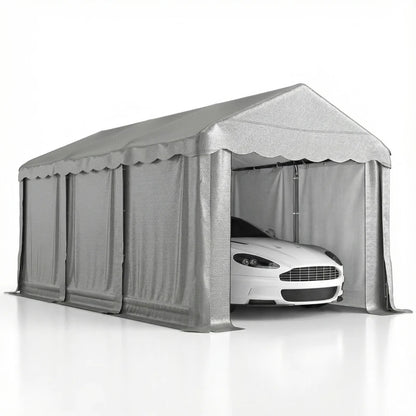 20' x 10' Portable Storage Shed Tent, Outdoor Storage Shelter with Roll-Up Zipper Door and Removable Sidewalls, Light Grey