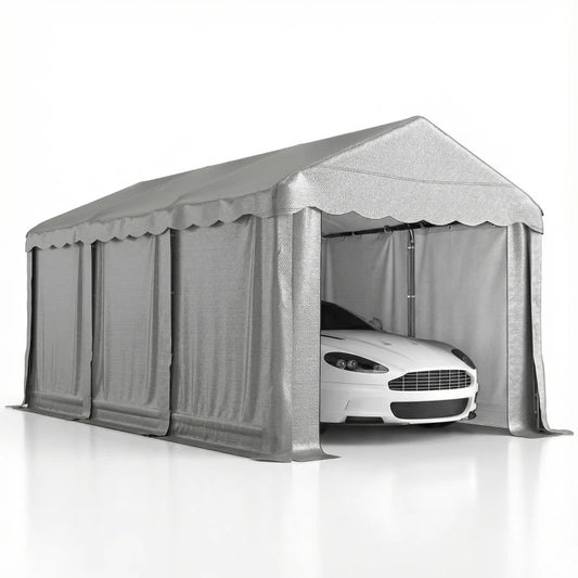 20' x 10' Portable Storage Shed Tent, Outdoor Storage Shelter with Roll-Up Zipper Door and Removable Sidewalls, Light Grey